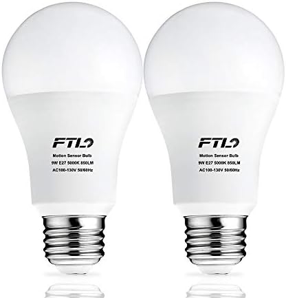 FTL Sensor de movimento lâmpada externa/interna, luz do dia Branco 5000k 9W A19 LED DUSK TO MOVIMENTO
