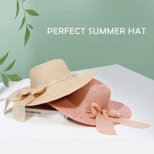 Chapéu de sol de palha de praia feminina: grandes damas dobráveis ​​e compactáveis ​​chapéus de disquete com largura de abeto