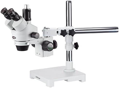Microscópio de zoom estéreo trinocular profissional SM-3T SM-3T, ampliação 7x-45x, objetiva de zoom de 0,7x-4,5x, suporte de lança de braço único e LED-144W-ZK White Ajustável 144 LED LELLuminator Light Illuminator