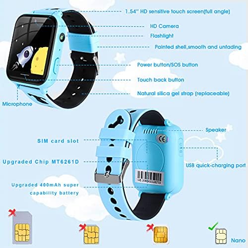 Telefone de relógio inteligente infantil, Smartwatch de tela de toque em HD com mp3 player de música, gravador