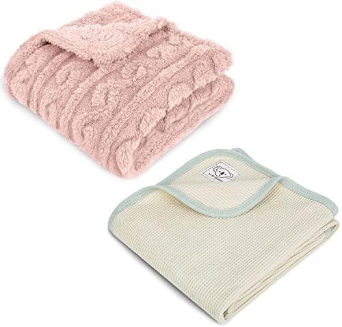 Homritar 2 pacote 3d lã Fluffy Fuzzy Blanket para meninas rosa 30x40 polegadas + algodão waffle suave