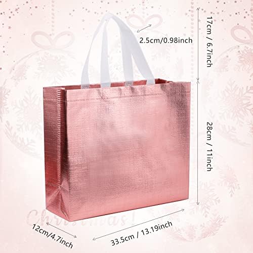 12 PCs Sacos de presente de ouro rosa, bolsa de supermercado reutilizável brilhante, sacolas de presente não