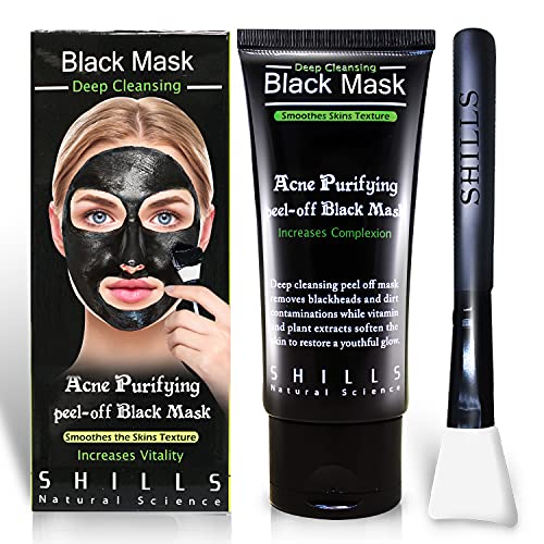 Shills máscara preta de carvão purificante, retirada máscara, retirada, máscara preta poro limpo profundo, removedor de cravo, uma garrafa e um conjunto de pincel branco