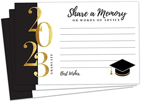 50-2023 Graduação Compartilhe uma memória ou cartões de conselho para a pós-graduação- Jogos de festa Idéias Atividades de suprimentos Decorações Faculdade de Celebração, High School, University-Gold & Black- Made nos EUA