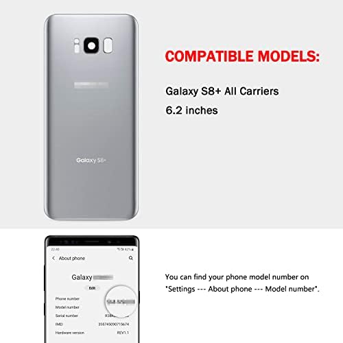 Uoofide Compatível para Samsung Galaxy S8 + Plus Tampa de vidro traseiro de reposição de 6,2 polegadas SM-G955 Todas as transportadoras com manual de instalação + kit de ferramentas de reparo