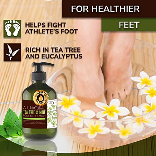 Lavagem corporal de óleo da árvore do chá e lavagem do corpo da árvore do chá com hortelã - ajuda