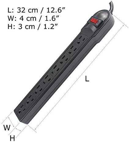 J.Volt 8 Outlet Surge Protector Power Strip, Extension Cord, Cordão de 6 pés, 750 Joules, Switch Liting