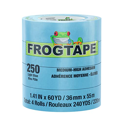Frogtape 250 Azul claro Termatura moderada Desempenho Fita máscara de grau, adesão média-alta, 36 mm x