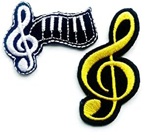 O conjunto de 2 minúsculos. Mini Treble Clef Sheet Musical Note Music G Músico Sign Patches de desenho animado Costurar ferro em apliques de apliques bordados Costum de placas de roupas Costum
