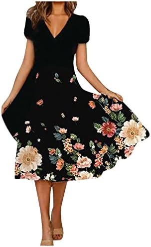 Vestidos fofos nokmopo para mulheres de manga curta verão casual moda floral com manga curta Vestido de giro