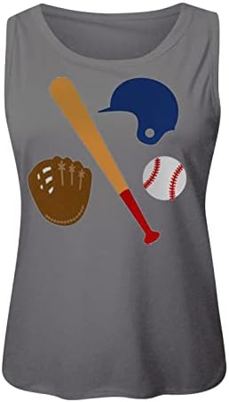 Tampa do tanque de padrões de beisebol para mulheres túnicas de tanque de pescoço sem mangas de verão