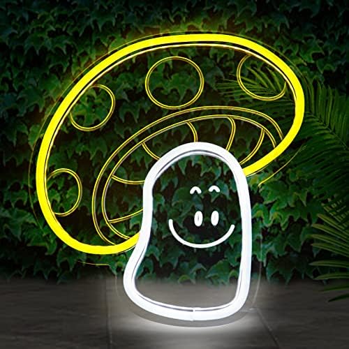 Neonlg Smile fofo Mushroom Néon Sinal, Dimmable 3D Art Art Face Luzes LED para crianças meninos