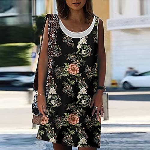 Vestido floral hopolsy para mulheres soltas Fit Retro Scoop Scoop Midi Dress Moda de verão Fake