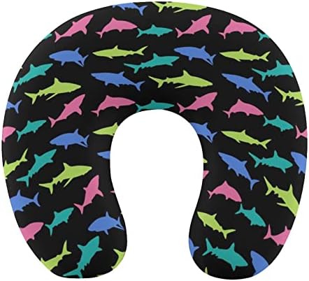Padrão colorido de tubarão Viagem travesseiro de pescoço u forma para o apoio de espuma de memória de suportes