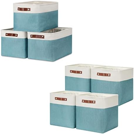 Dullemelo Cestas de pacote colapsíveis 3 cestas médias 15 x11 x9.5 + 4 cubos cubos 12 x12 x12 （branco e teal
