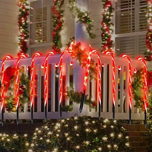 Bolanwich Solar Christmas Candy Cane Lights, 10 pacote 21 Candy Cane Pathway Lights 8 Modos