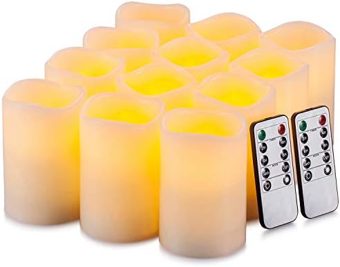 Conjunto de velas sem chamas de Enpornk de 12 pilar de LED de bateria, velas de cera real com