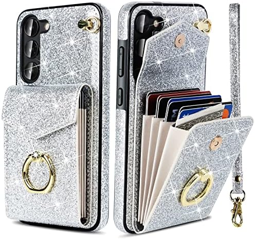Ouba para samsung galaxy s23+ plus case wallet titular de cartão de crédito slots anel kickstand glitter