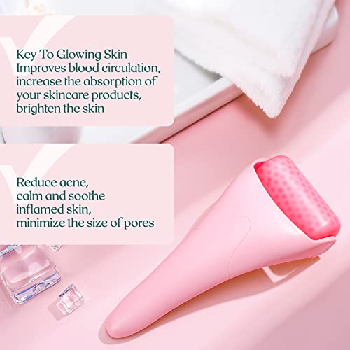 Dr. Pure Roller de gelo para massagem facial, ferramentas faciais de jade para reduzir o alívio anti -rugas de inchaço, aperte a pele, rolo facial de massageador de gelo, ferramenta de cuidados com a pele da pele Pink + Rose Quartz