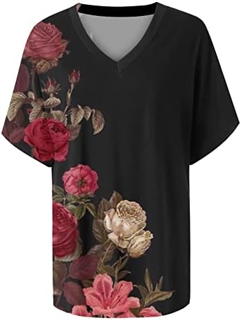 Mrgiinri feminino camisetas 2023 Camisas de manga curta Casual Casual Vestido Floral Floral Loose Tees Basic Tunic Tops