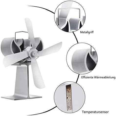 Gtest 4-Blade Calabled Stove Fan para fogão a lenha/Burner de toras/lareira Operação silenciosa