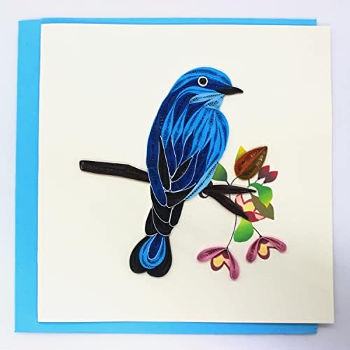 Popmazing Bluebirds Greeting Cartões de quilling, cartão de romance, belo cartão de felicitações de pássaros, cartões artesanais de papel exclusivos para o dia das mães, dia dos pais, Natal, aniversário, amor, aniversário, obrigado, namorado, colorido de artes quilleds do presente