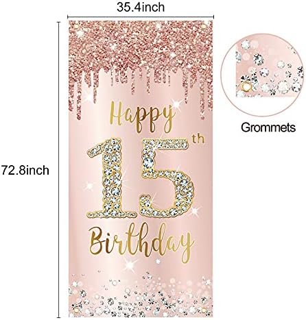 Feliz 15º aniversário da porta de aniversário decorações para meninas, ouro rosa de ouro rosa 15 aniversario