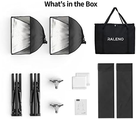 Kit de iluminação de caixa softida Raleno, 2 x 16 '' x 16 '' Equipamentos de estúdio de fotografia com lâmpadas