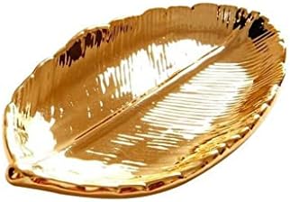 Seijy Gold Leaf Cerâmica Bandeja de Armazenamento de Jóias de Jóias de Jóias de Ouro Decoração de Disisos de Frutas Seco