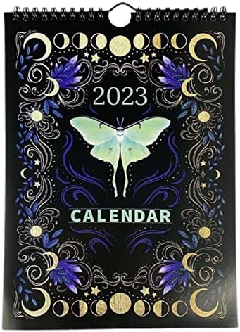 Calendário lunar da floresta escura 2023, calendários coloridos de parede de água de água com 12 ilustrações originais 12 x 8, calendários de animais misteriosos roda da fase astrologia decoração de arte para