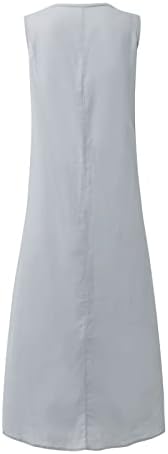Vestido maxi de verão feminino botão de túnica de túnica casual de linho de linho de linho de
