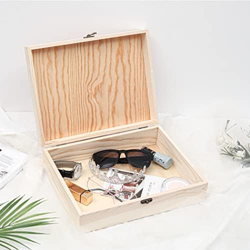 Produtos Vikos Caixa de madeira inacabada com tampa articulada para artesanato caixa de pinheiro de jóias de armazenamento diy - 12 x 9,2 x 3,3