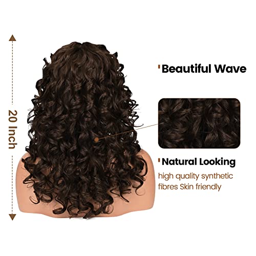 Flufymooz peruca encaracolada com franja para mulheres negras, 20 polegadas marrom escuro Curado lindo peruca