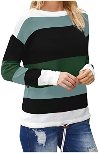 RMXEI Moda feminina Bloqueio de cores médias de pescoço redondo solto longo suéter inferior