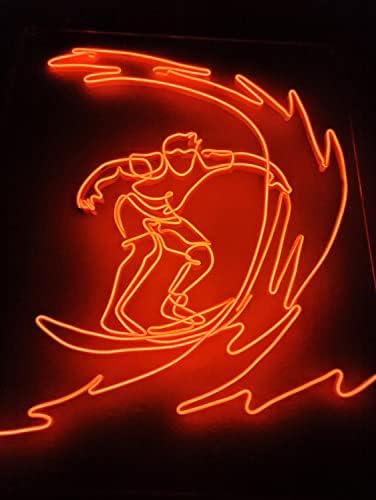 Ação jovem de surfista profissional Ondas de pilotagem azul Oceano Extreme esporte aquático, sinal de luz de neon de arame el, arte da parede de decoração da casa, limão