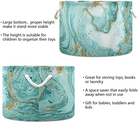 textura de mármore turquesa XIGUA cesto de armazenamento redondo 20 x14 polegadas caixa de armazenamento redonda dobrável, organizador de cesta de lavanderia para toalhas, cobertor, brinquedos, roupas