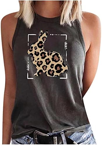 Tampa do tanque de Páscoa para mulheres Leopar Bunny Vest Summer Summer Solto Casual Casual Camisetas com