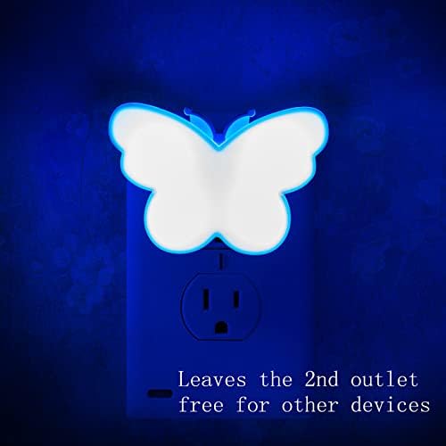 Sycyulan Butterfly Butterfly LED Plug-in Night Light for Kids, brilho azul macio, conecte-se à lâmpada noturna da parede com entardecer ao amanhecer, idéia para quarto de bebê, quarto, banheiro, corredor, escada [pacote de 2]