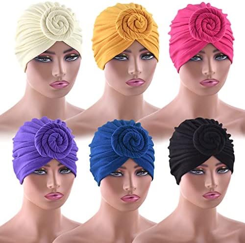 6 peças Women Turban Hat Head de mulheres Twist Twist Nó Turbans de capô pré-amarrado para mulheres