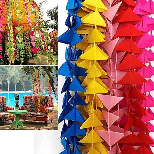 Garlandes de tecido de feltro do triângulo decorativo 4 pés. Pendurado para mehndi, haldi, decoração de festa temática em cores/cenários _1008
