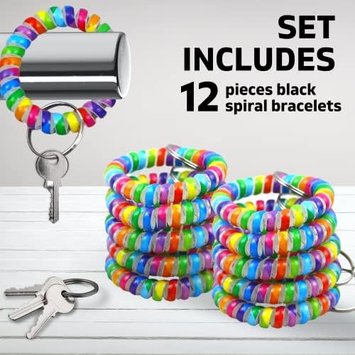 Yarrd 12 PCs Rainbow Wrist Keychain Titular de key colorido Chaves de bobina em espiral de mola colorida para feminina pulseira de chaveiro em espiral