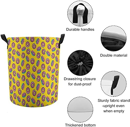 Cartoon Donut Yellow Round Roundry Bag Turma de armazenamento impermeável com tampa de cordão e alça