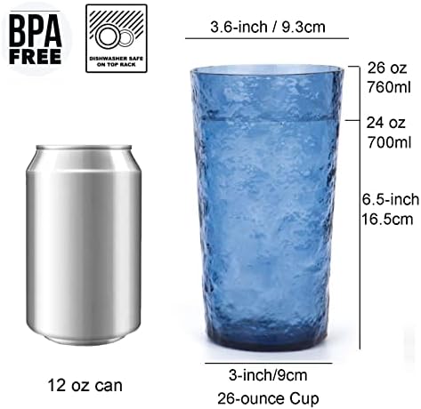 KX-Ware 26 onças de água de água de água de plástico copos de bebida maiores, conjunto de 6 azul