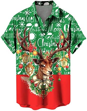 Camisas de Natal de Wybaxz para homens homens de impressão digital de impressão digital de impressão de bolso de bolso de fivela de capa de manga curta