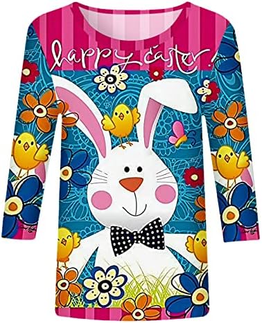 Camisas de Páscoa para mulheres verão 3/4 de manga T Tops casuais moda moda com túnica de impressão floral solta