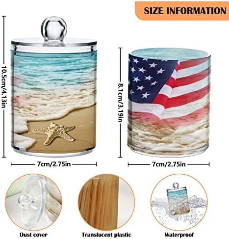 American Flag Beach Cotton Swab Porta de banheiro Recipientes Jarrs com tampas Conjunto de algodão Round Bolas