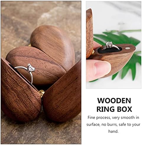 Cabilock Box Ring Ring Organizador do coração em forma de anel de anel de noivado Caixa de casamento de madeira para noivado Jóias de casamento Jóias de madeira Anel de anel Brincos de coração brincos de coração Brincos de coração
