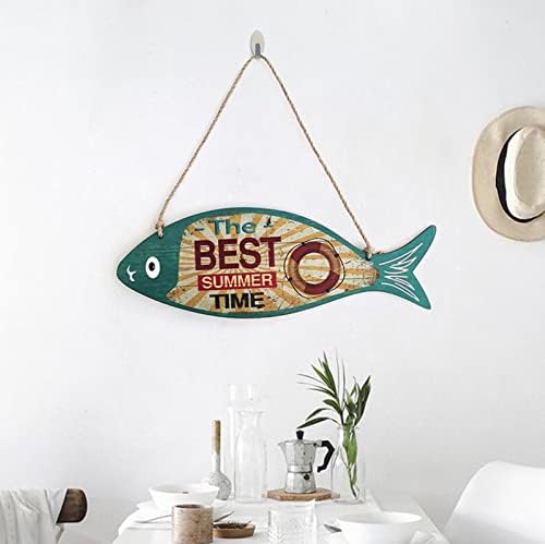Peixe de madeira de verão bem -vindo sinal de parede náutica decoração de arte pendurada peixe vintage ornamento