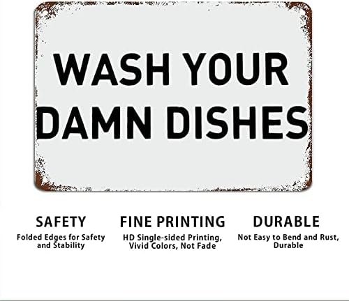 Lave seus malditos pratos, sinal de cozinha engraçada sinal de metal caseiro com citações de metal