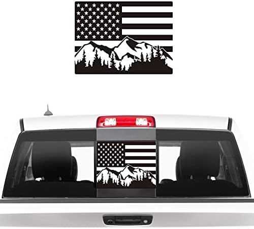 Yukauto traseiro traseiro decalque da janela do meio se encaixa Chevy Silverado Sierra 2019-2023 Cenário da montanha American Flag Vinyl Adesivos